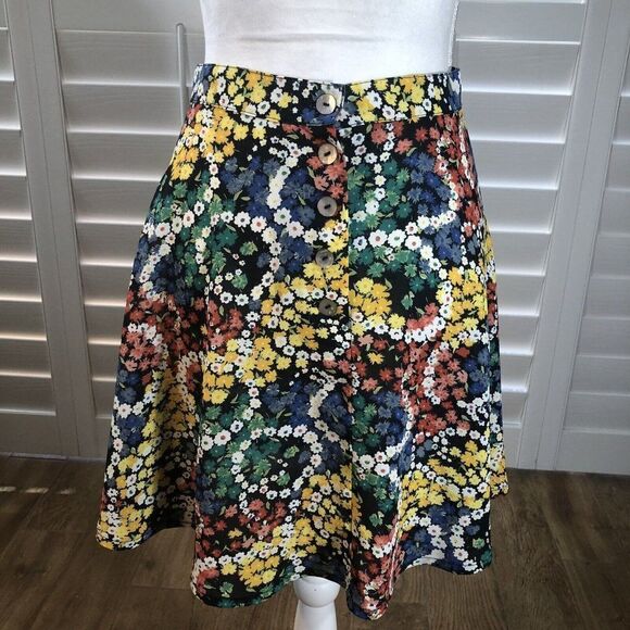 Vtg 90s Esprit A Line Mini Skirt Sheer Chiffon Floral XS Blue Yellow Cute Flirt - Picture 1 of 8